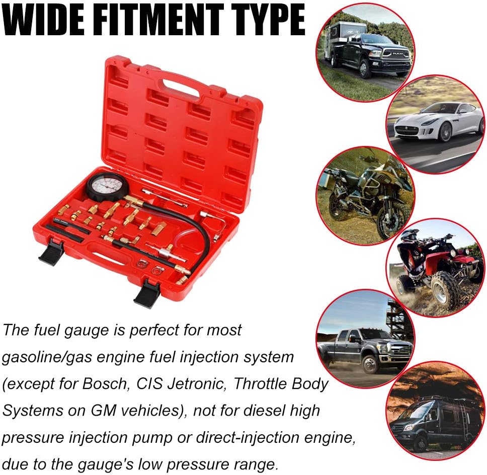JIFETOR Fuel Injection Pump Pressure Tester Gauge Kit, Car Gasoline Gas Fuel Oil Injector Test Manometer Tool Set 0-140PSI, Universal for Auto Truck SUV Motorcycle ATV RV : Automotive