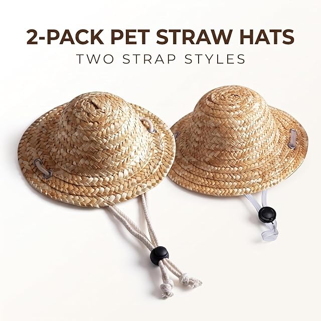Foto 8 de 8 de 1 Sombrero de Paja Ajustable de Verano para Mascotas, para Exteriores, Divertido Cachorro, Gatito Pequeño