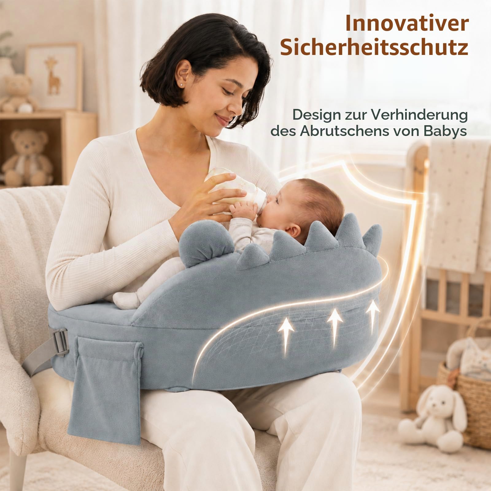 Stillkissen mit Sicherheitsumrandung, StillkissenKlein Memory-Schaum Stillkissen Verstellbar & Abnehmbar Baumwollbezug, Ergonomisches Still Lagerungskissen Liegefläche Fester & Stützend(Gray)