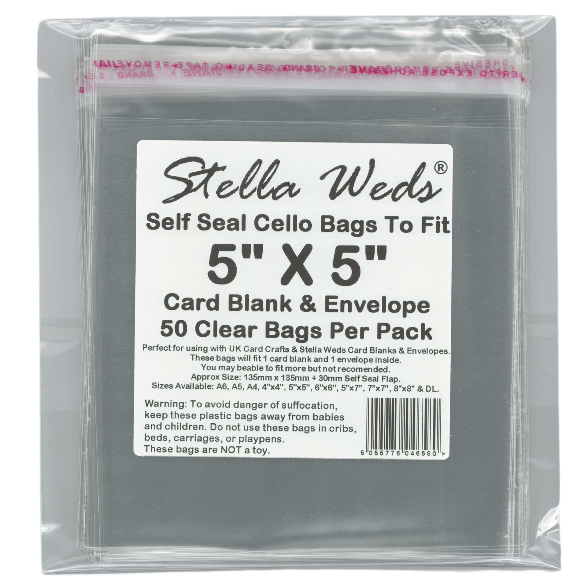 Clear Self Seal Bags To Fit 5x5 Card Blank & Envelope x 50 Per Pack