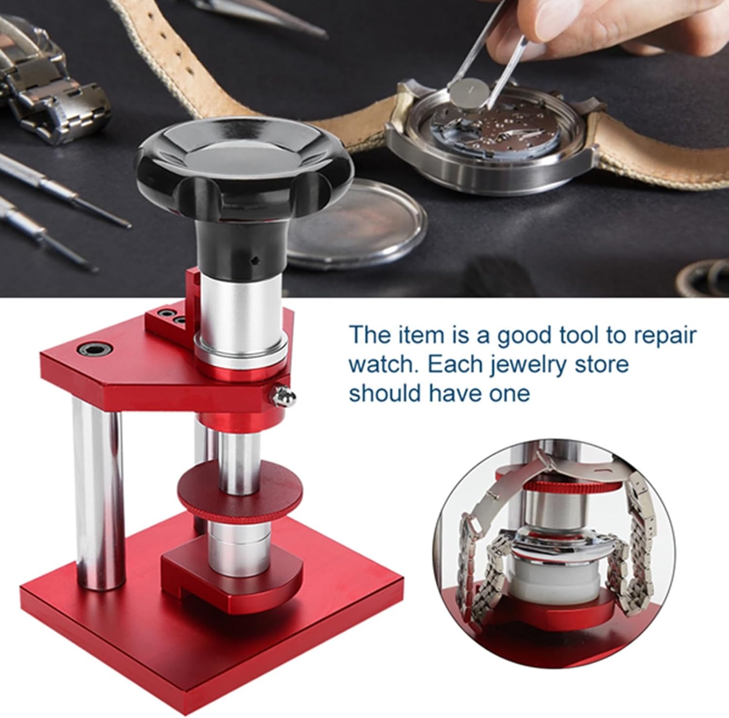Watch Crystal Press, Watch Case Press Watch Repair Tool, Watch Back Cover Capper Back Closing Machine Bench Tool Crystal Bezel Press Case Watchmaker With 20Dies Watch Case Closer