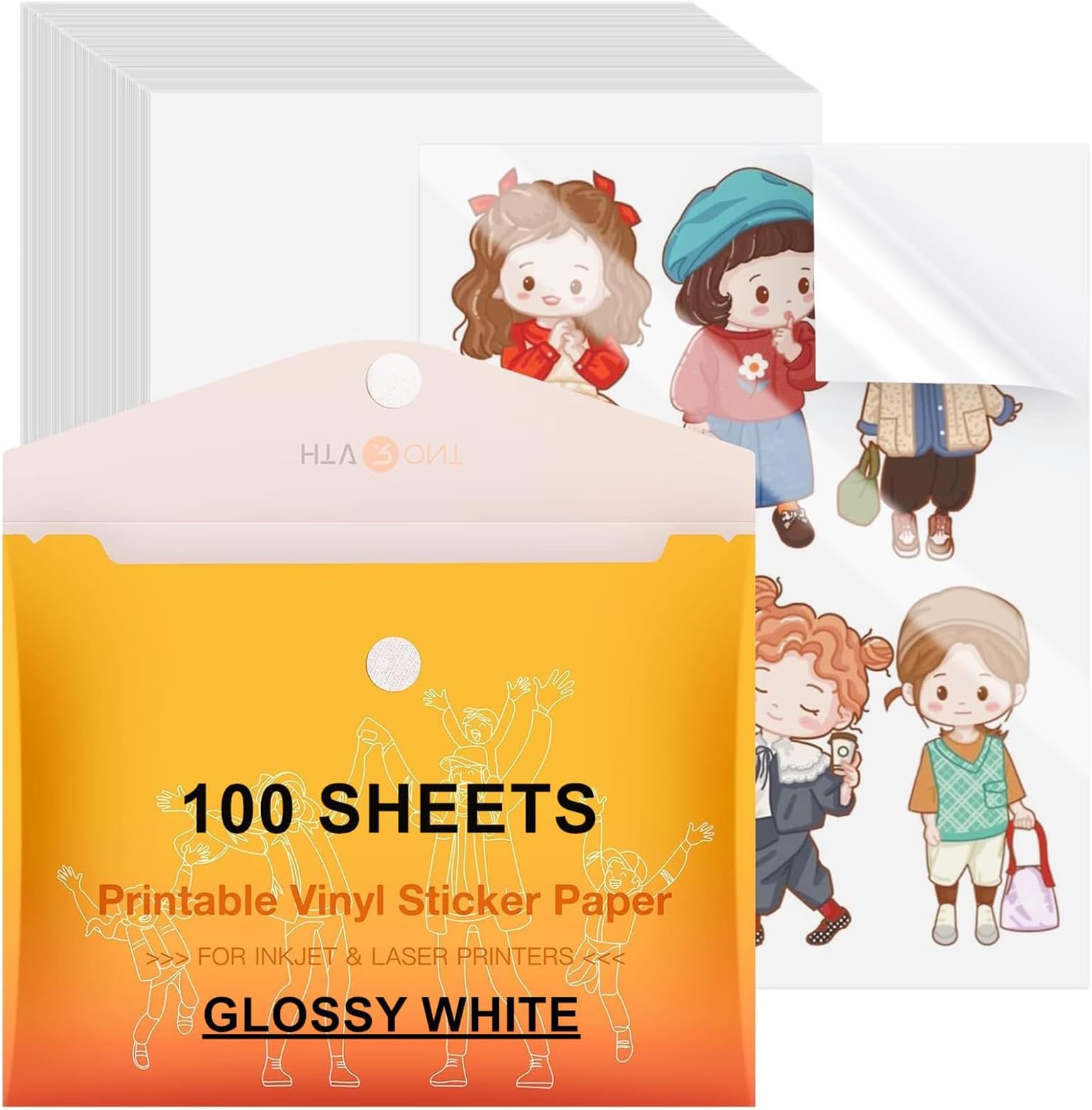 Printable Vinyl Sticker Paper, 100 Sheets Glossy Waterproof Sticker Paper For Inkjet Printer Dries Quickly-Standard Letter Size 8.5"X11"