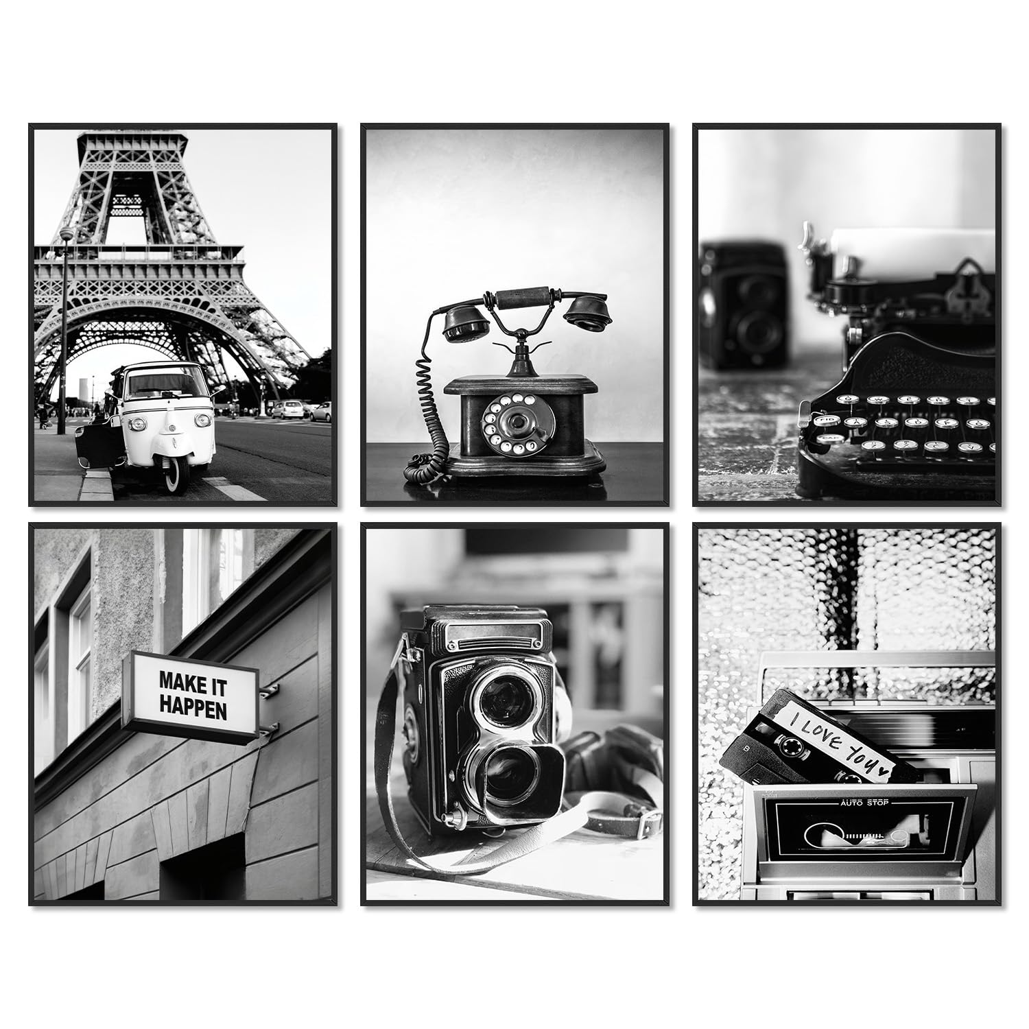 Dazzlewall 6Pcs Black and White City Wall Art, Modern Cityscape Photography Pictures for Bedroom Office Living Room Decor 8×10 in Unframed