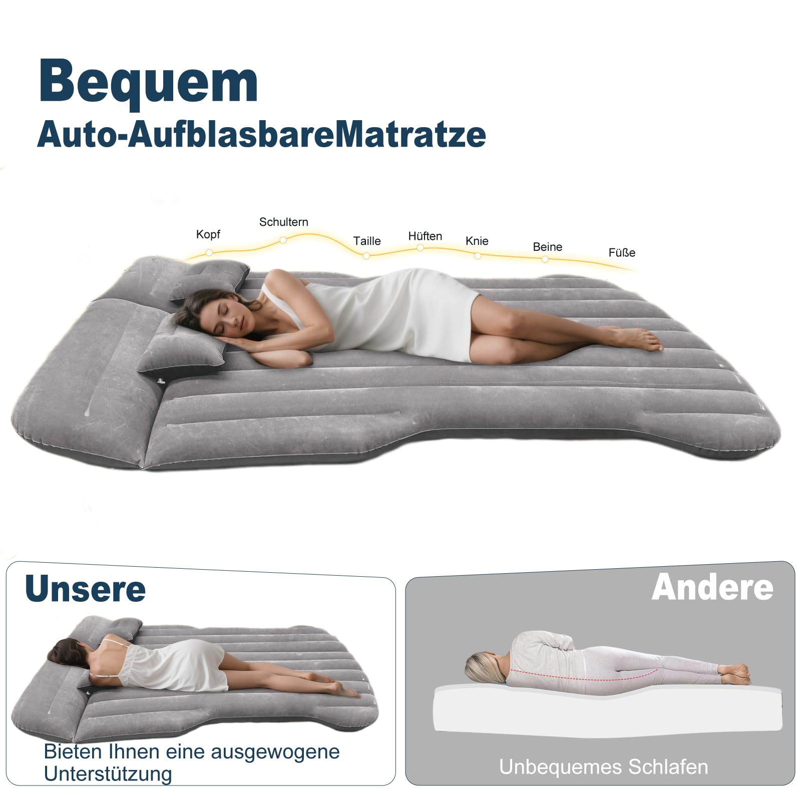 Matelas Gonflable de Voiture, Matelas Voiture pour Tesla Model Y SUV, avec Oreiller et Pompe, Camping Lit Gonflable pour Picnic Voyage Camping Gris