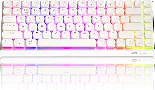 Camiysn Teclado mecánico inalámbrico RGB Moon84 modo triple 2.4 GHzBTUSB-C con cable para oficina, teclado blanco para computadora, computadora de