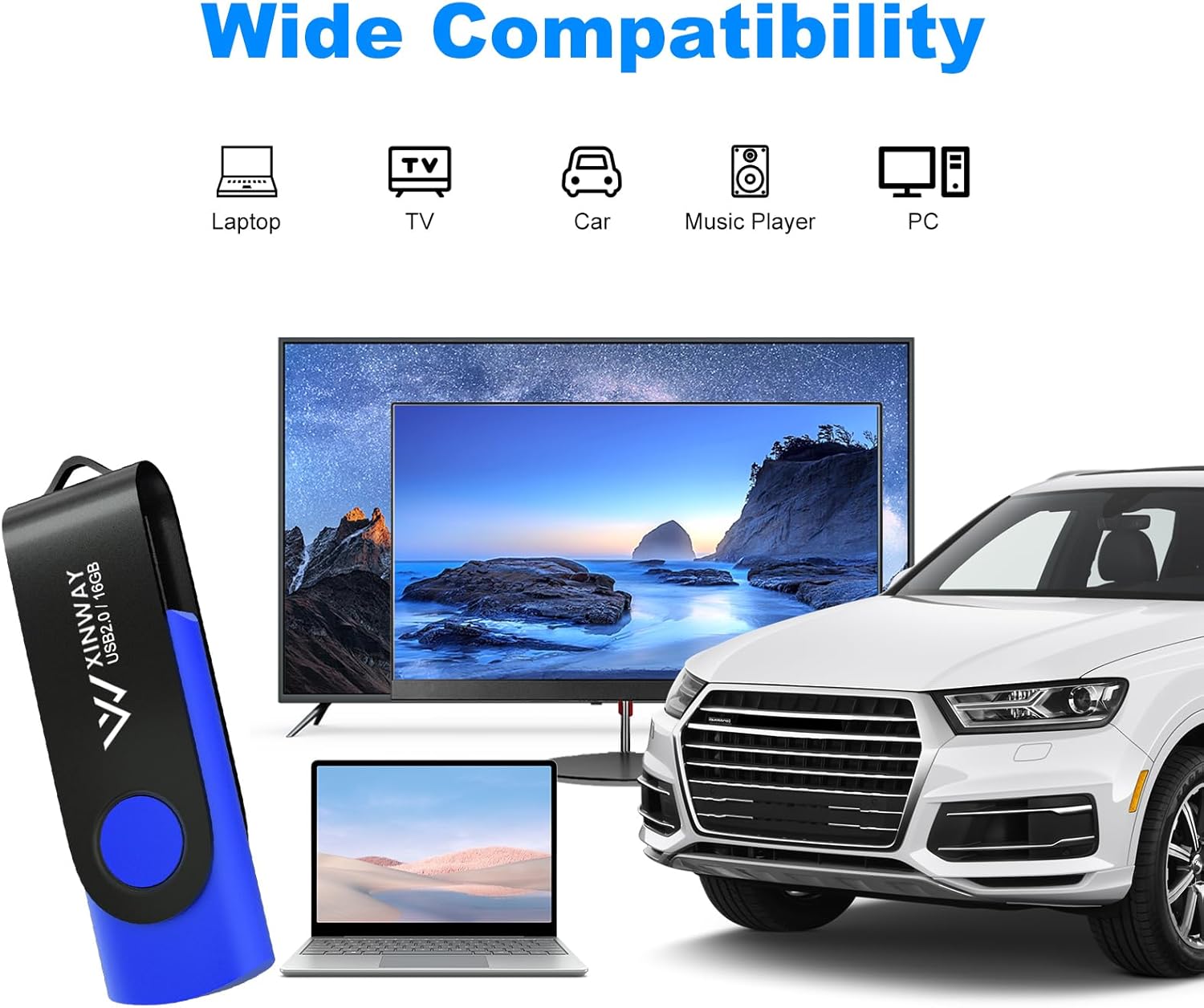 16GB USB 2.0 Flash Drives Thumb Drive Memory Stick, (5 Pack Five Colors: Black White Blue Green Orange)