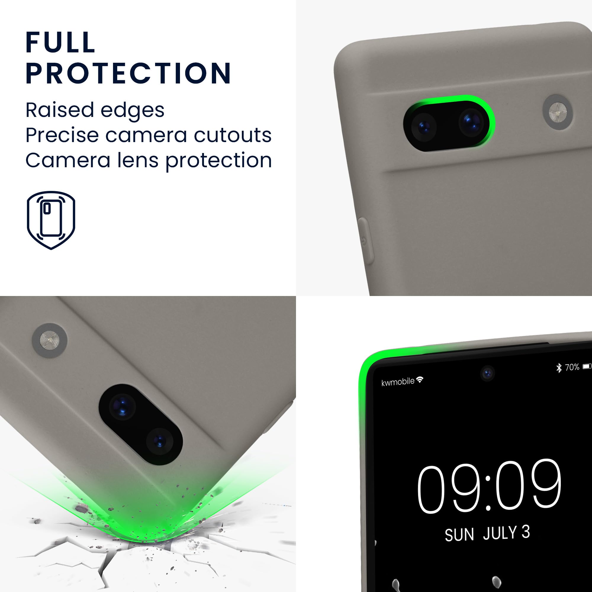 kwmobile Case for Google Pixel 7a Case - Protective Slim TPU Phone Cover - Soft Matte Finish - Stone Dust - Image 3