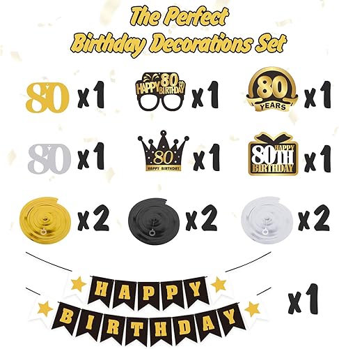 Miniatura 281 de LINGTEER Happy 65th Birthday Decorations Set - 12Pcs Black & Gold Swirls Streamer,Happy Birthday Bunting Banner,Cheers to 65 Years Old Bday Party