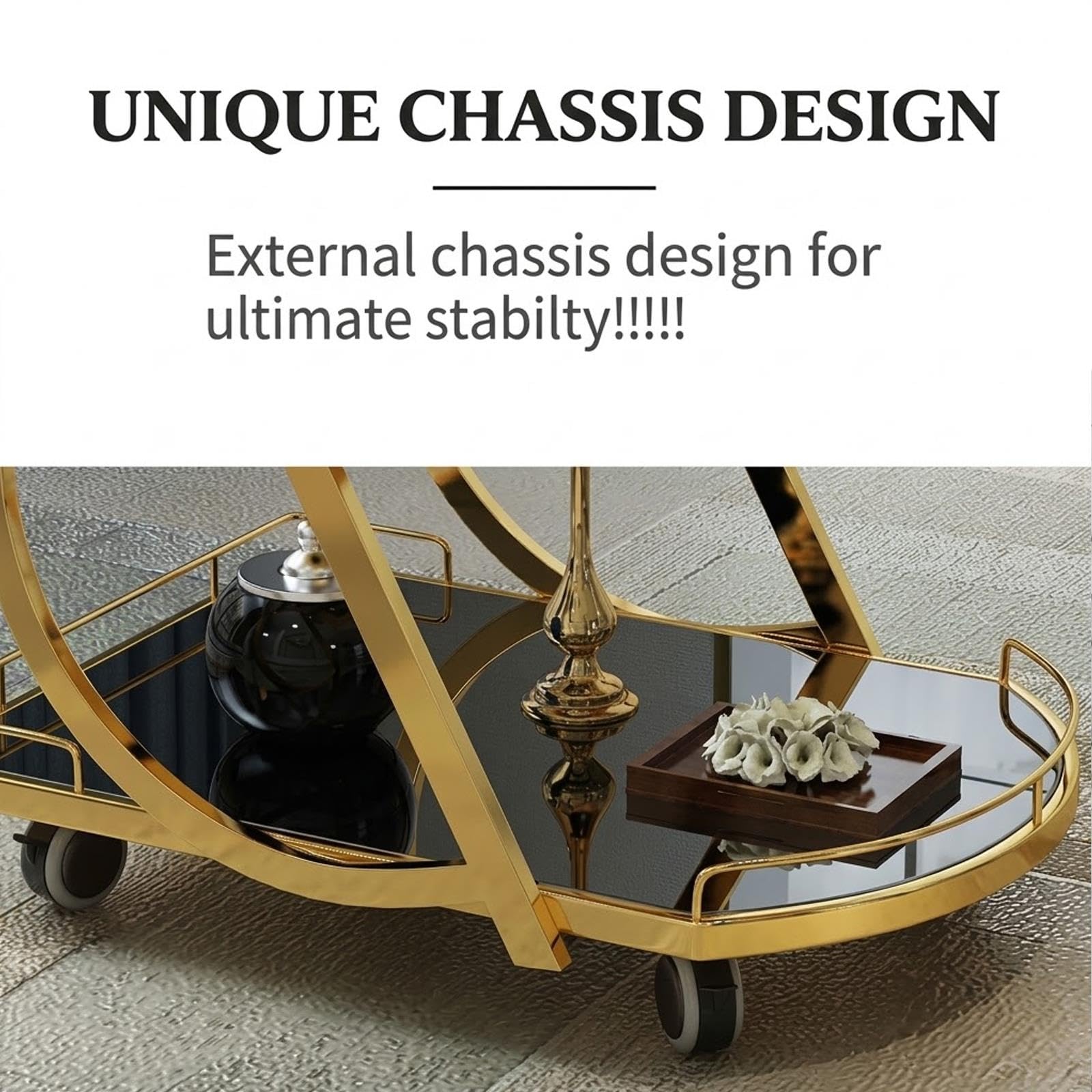 Chariot de Bar à 3 Niveaux sur Roulettes, Petit Meuble Desserte Roulante