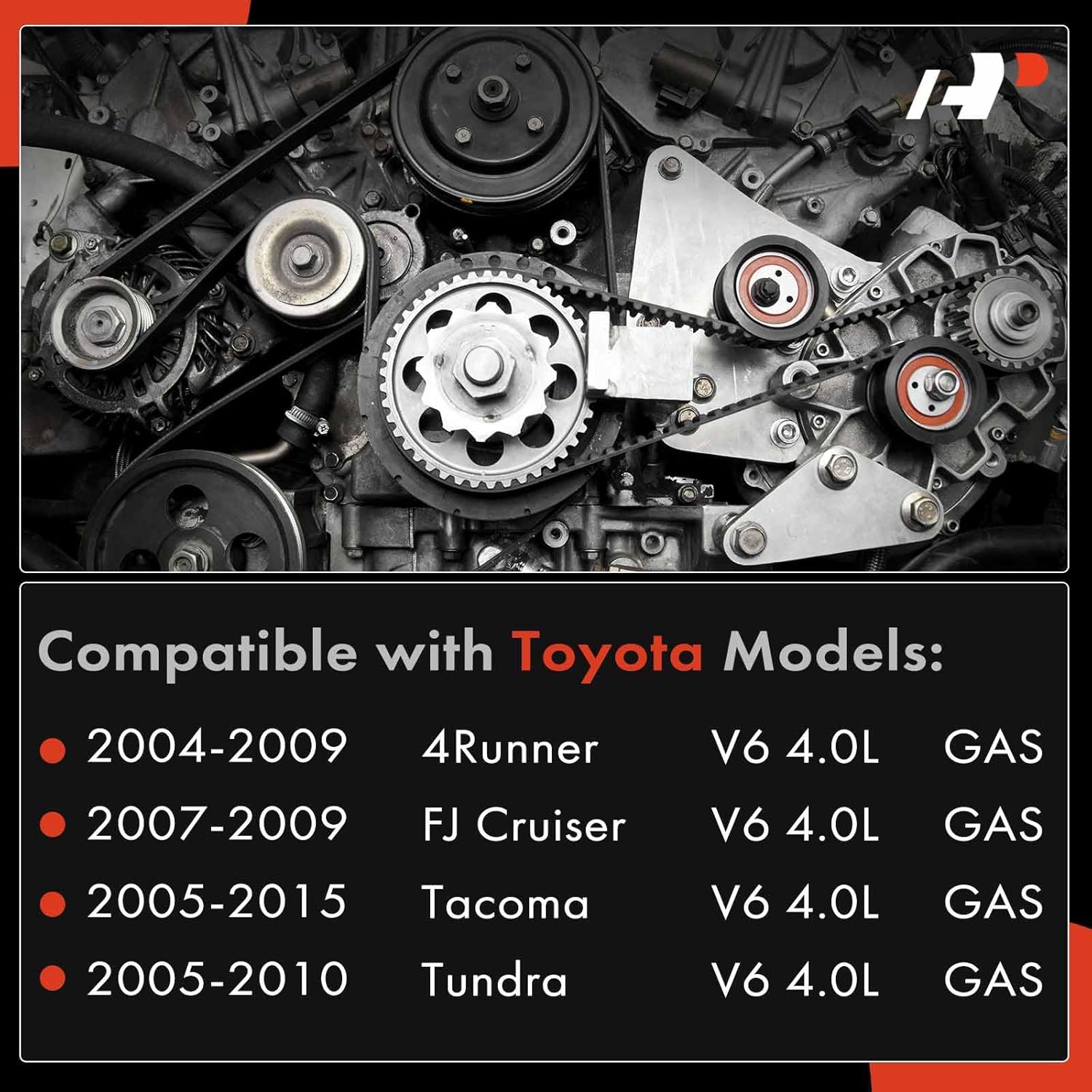 A-Premium Engine Serpentine Belt Drive Kit Compatible with Toyota Tacoma 2005-2015, Tundra 2005-2010, 4Runner 2004-2009, FJ Cruiser 2007-2009 - DOHC V6 4.0L