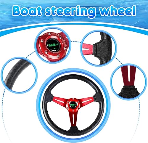 Vista 69 de RASTP Volante de barco de 12.6 pulgadas con adaptador de volante marino de eje de 3/4 pulgadas para la mayoría de barcos marinos, barcos, yates