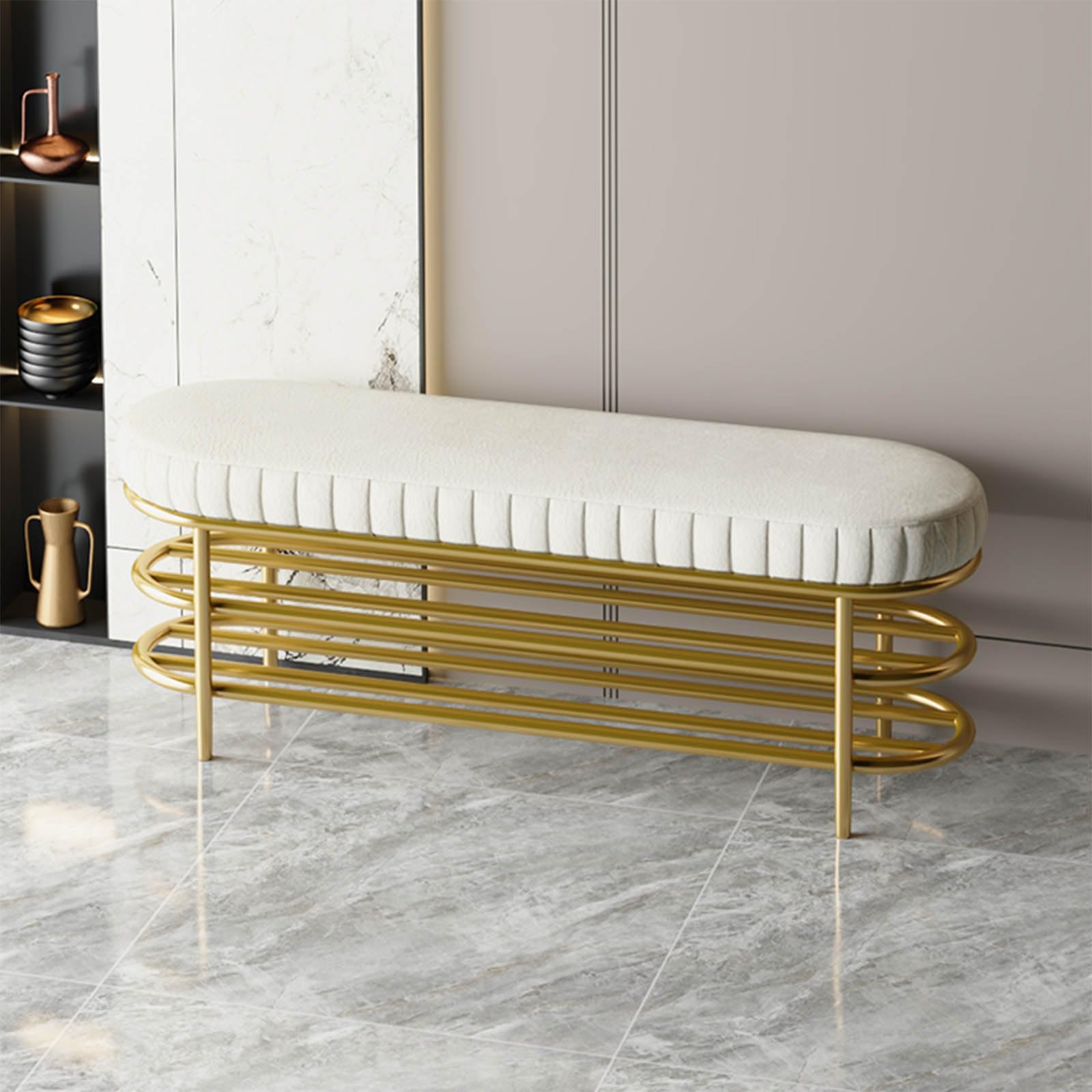 GYLRFA Upholstered Entryway Shoe Bench, Modern Shoe Rack Bench With Cushion, Metal Shoe Storage Bench For Entryway Hallway Front Door