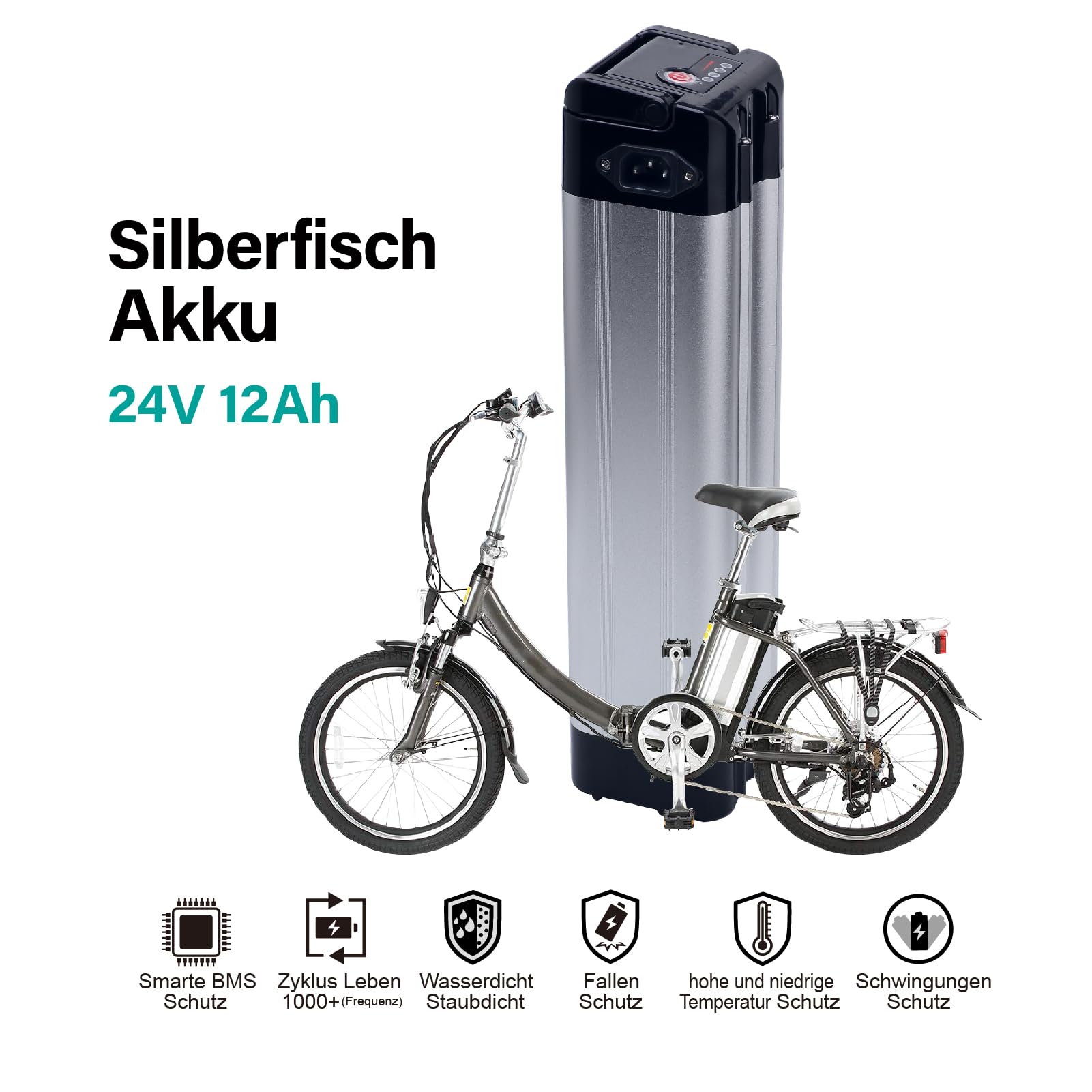 Batteria per bicicletta elettrica XH259-10J 24 V 12 Ah per Phylion Zhenlong/ZL07010-F Trio MiFa Rex per Samsung ecc. Con caricatore