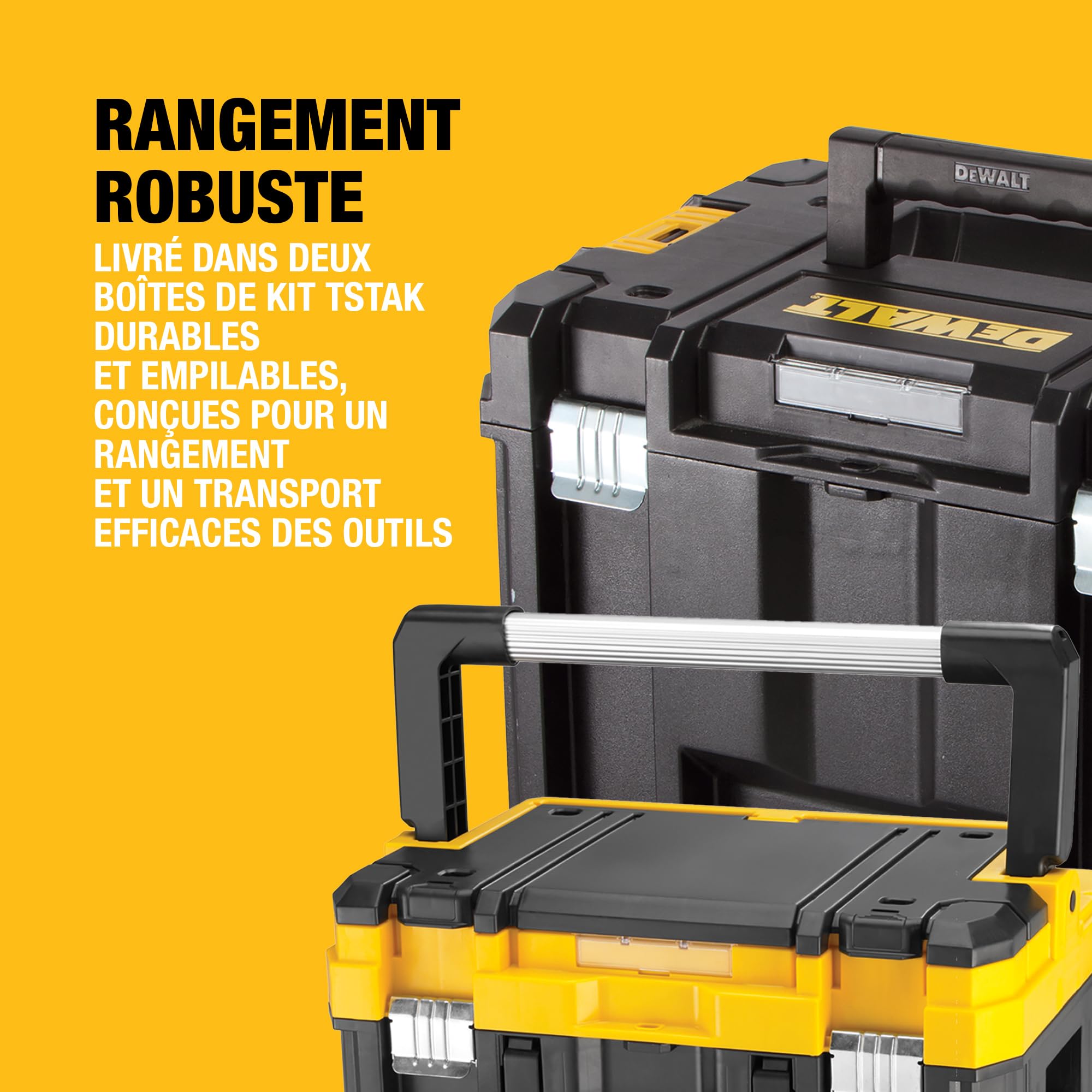 DEWALT - Pack 5 outils XR 18V, 1 perceuse-visseuse, 1 visseuse à chocs à 3 vitesses, 1 scie sauteuse, 1 scie circulaire, 1 lampe LED, 3 batteries 5Ah, 1 chargeur et 2 coffrets TSTAK, DCK551P3T-QW