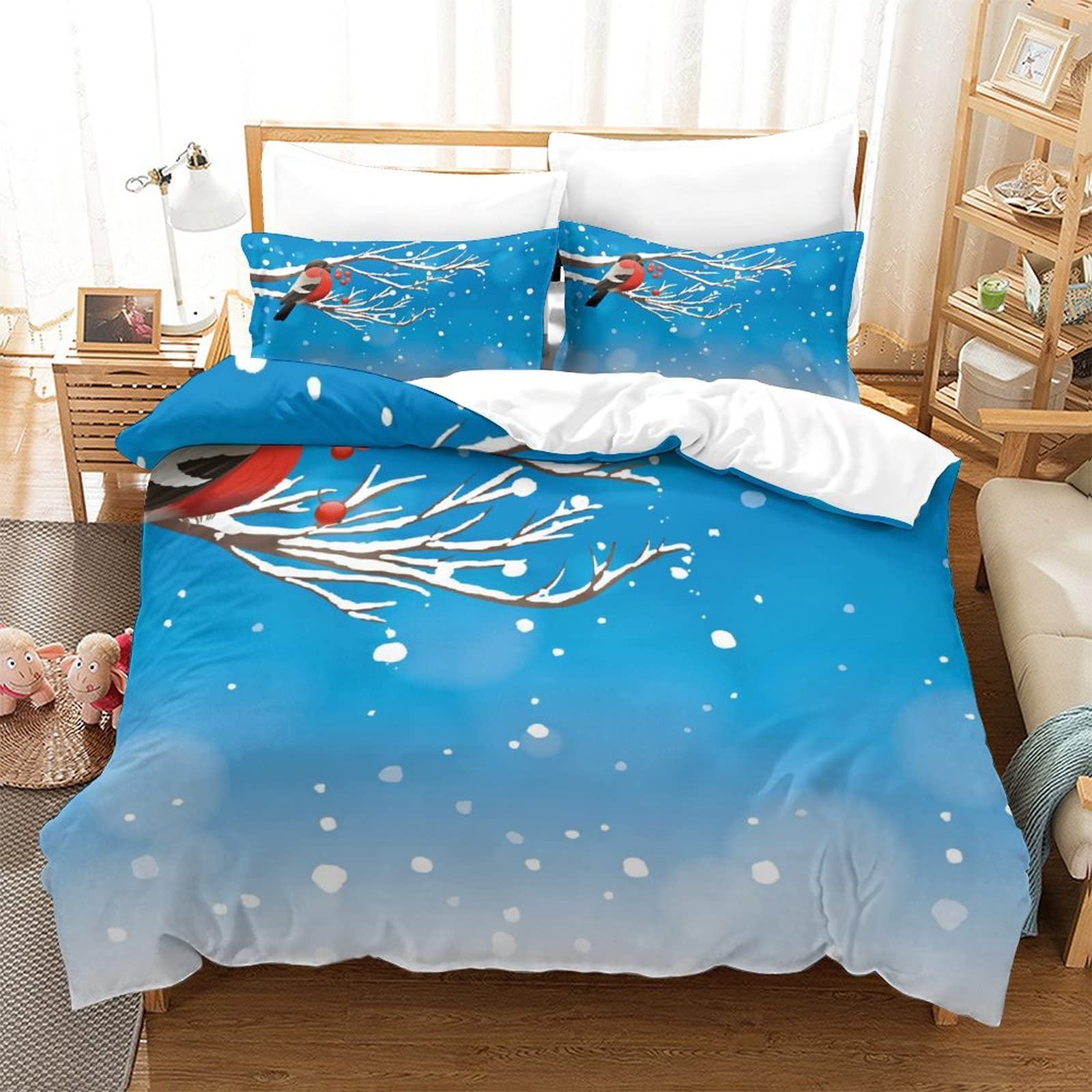 Housse de couette oiseau 3D king 220x240cm avec 2 taies d'oreiller pour literie adulte