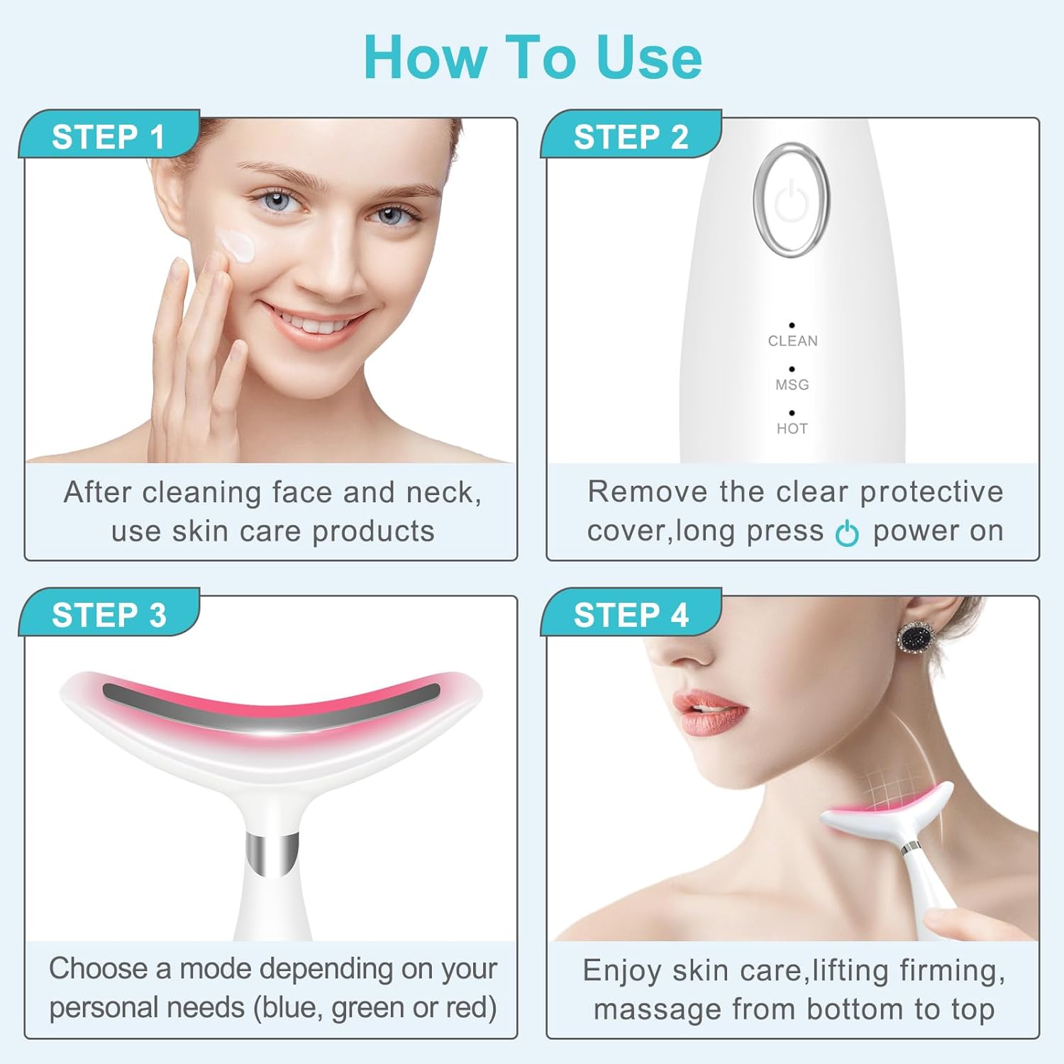 Neck Face Beauty Device, Skin Care Face Massager, 3 in 1 Facial Massage Tool with Heating & Vibration, White