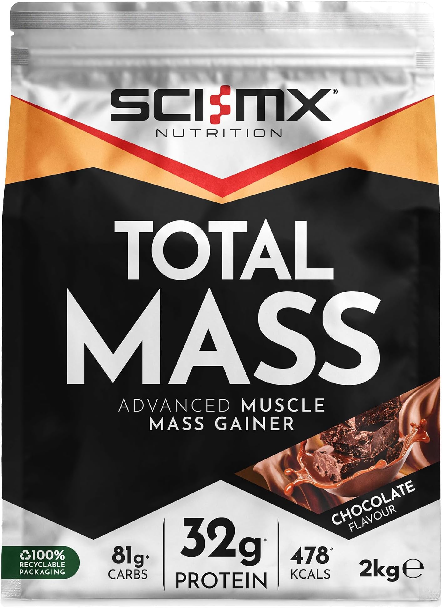 SCI-MX Total Mass - Advanced Muscle Mass Gainer Protein Powder - Muscle Growth & Weight Gain - Chocolate • 32g Protein + 478 Calories per Serving • 2kg