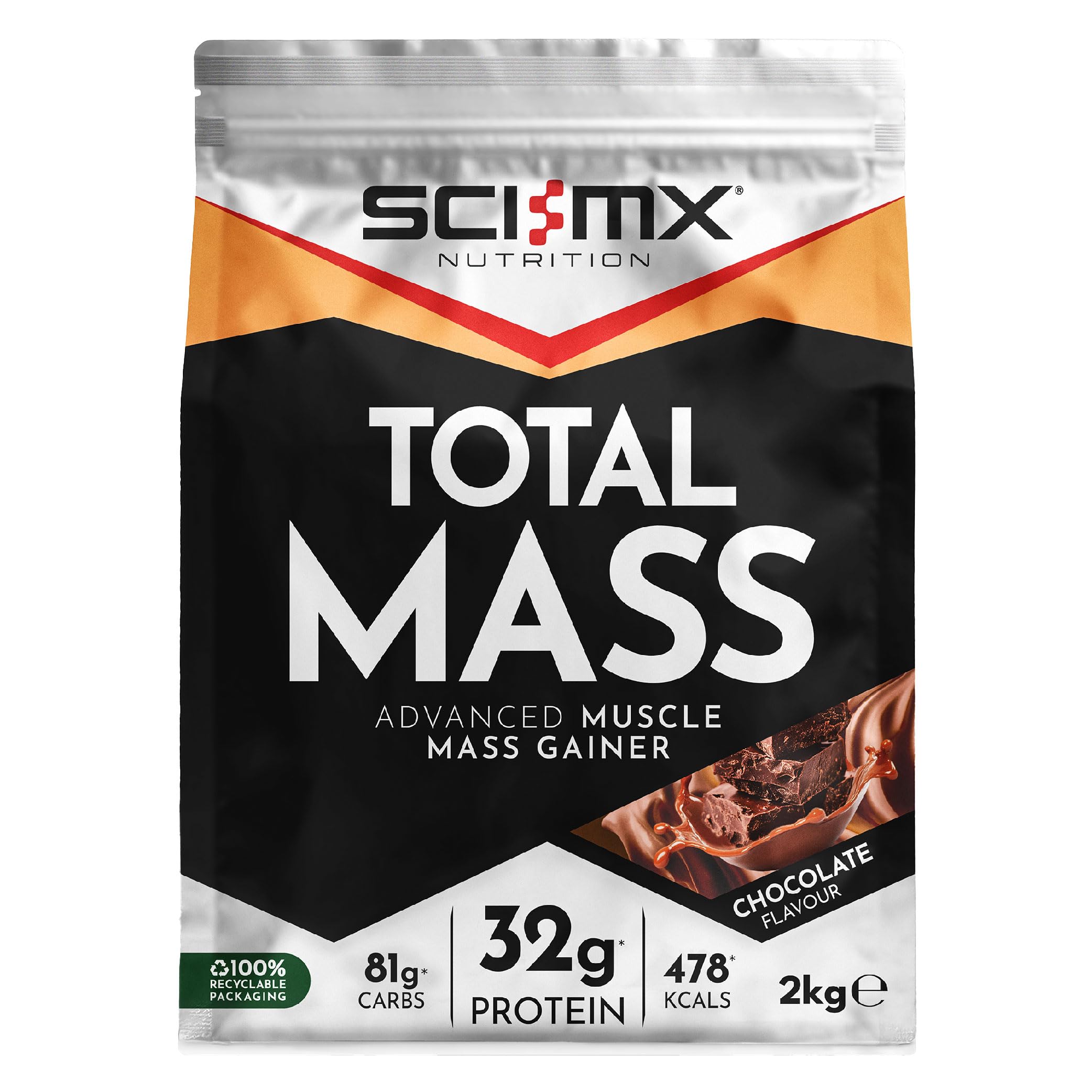 SCI-MX Total Mass - Advanced Muscle Mass Gainer Protein Powder - Muscle Growth & Weight Gain - Chocolate • 32g Protein + 478 Calories per Serving • 2kg