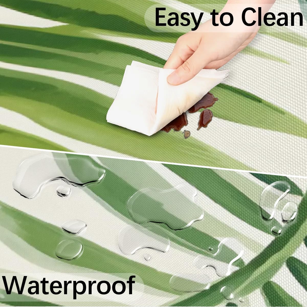 Green Leaves Round Outdoor Tablecloth with Umbrella Hole 36"-44" Zippered Elastic Table Cloth Waterproof Outdoor Umbrella Zippered Tablecloth for Patio