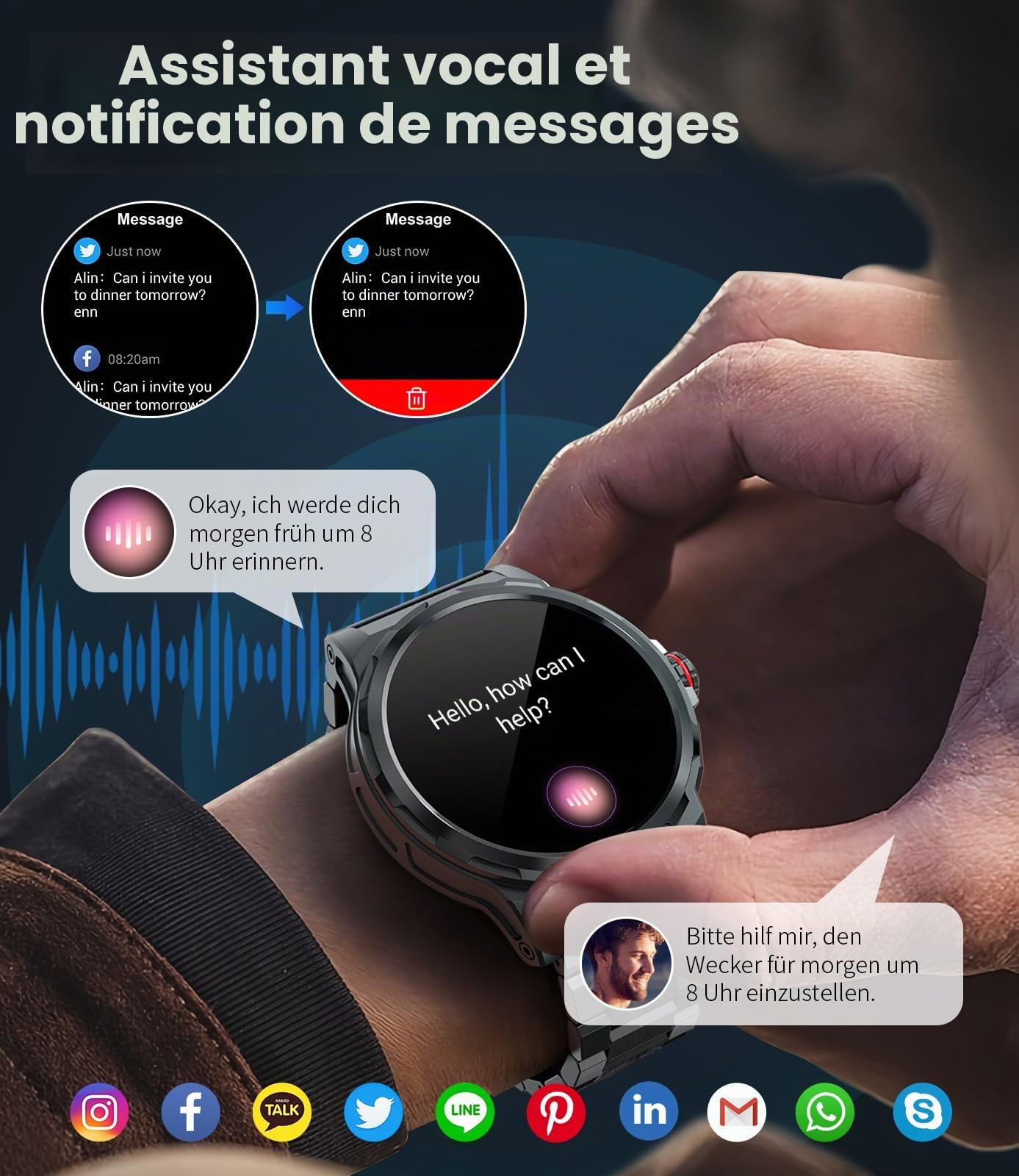 LIGE Montre Connectée Homme 1.43" AMOLED, Bluetooth, 120+ Sport, IP68 | Écran HD AMOLED, 360mAh Batterie Autonomie Prolongée, Bluetooth Appels, Notifications, Suivi Santé, pour iOS/Android