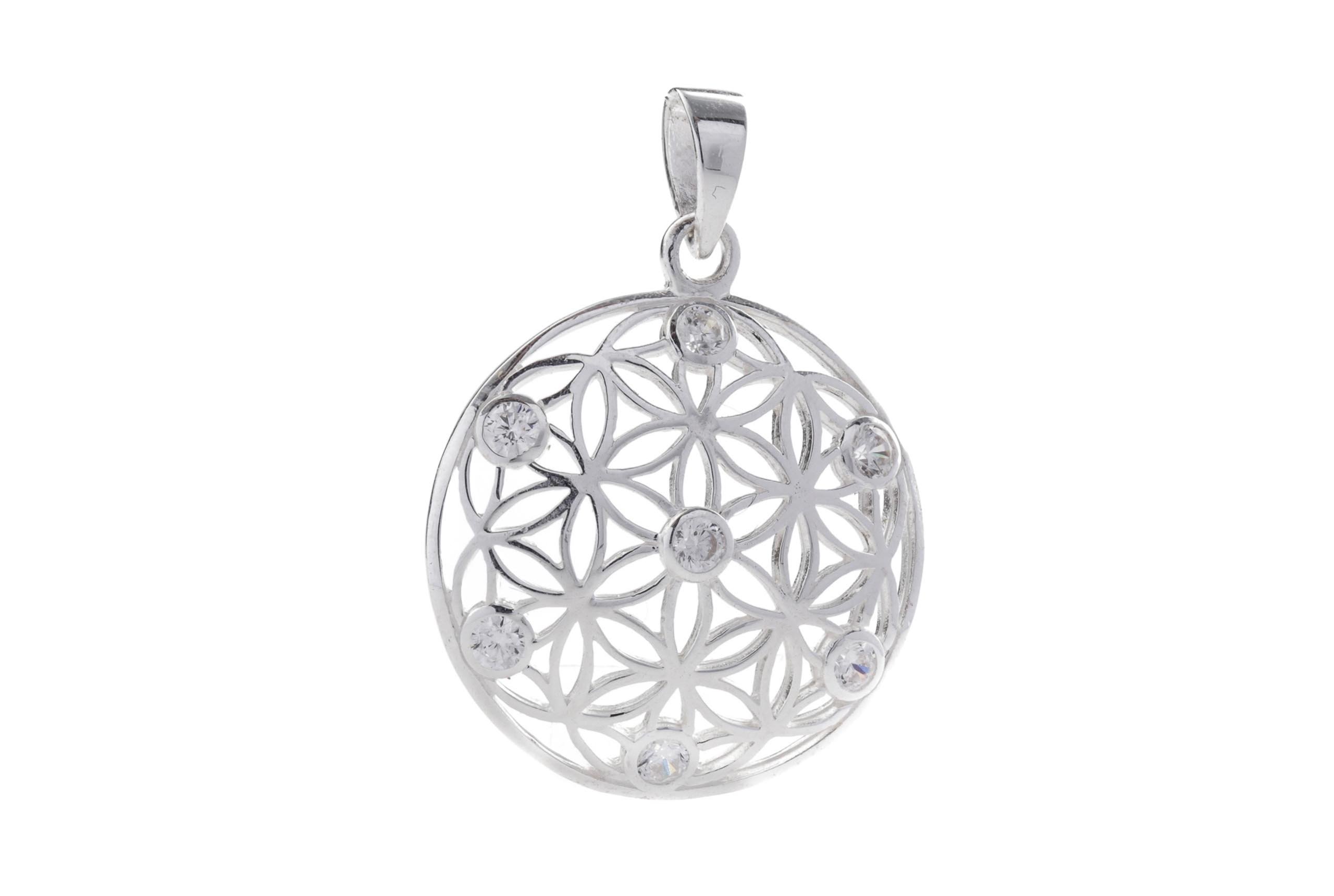 Windalf Bohemia Silber Anhänger LOREEN Ø 2.7 cm Blume des Lebens weiße Steine 925 Sterlingsilber