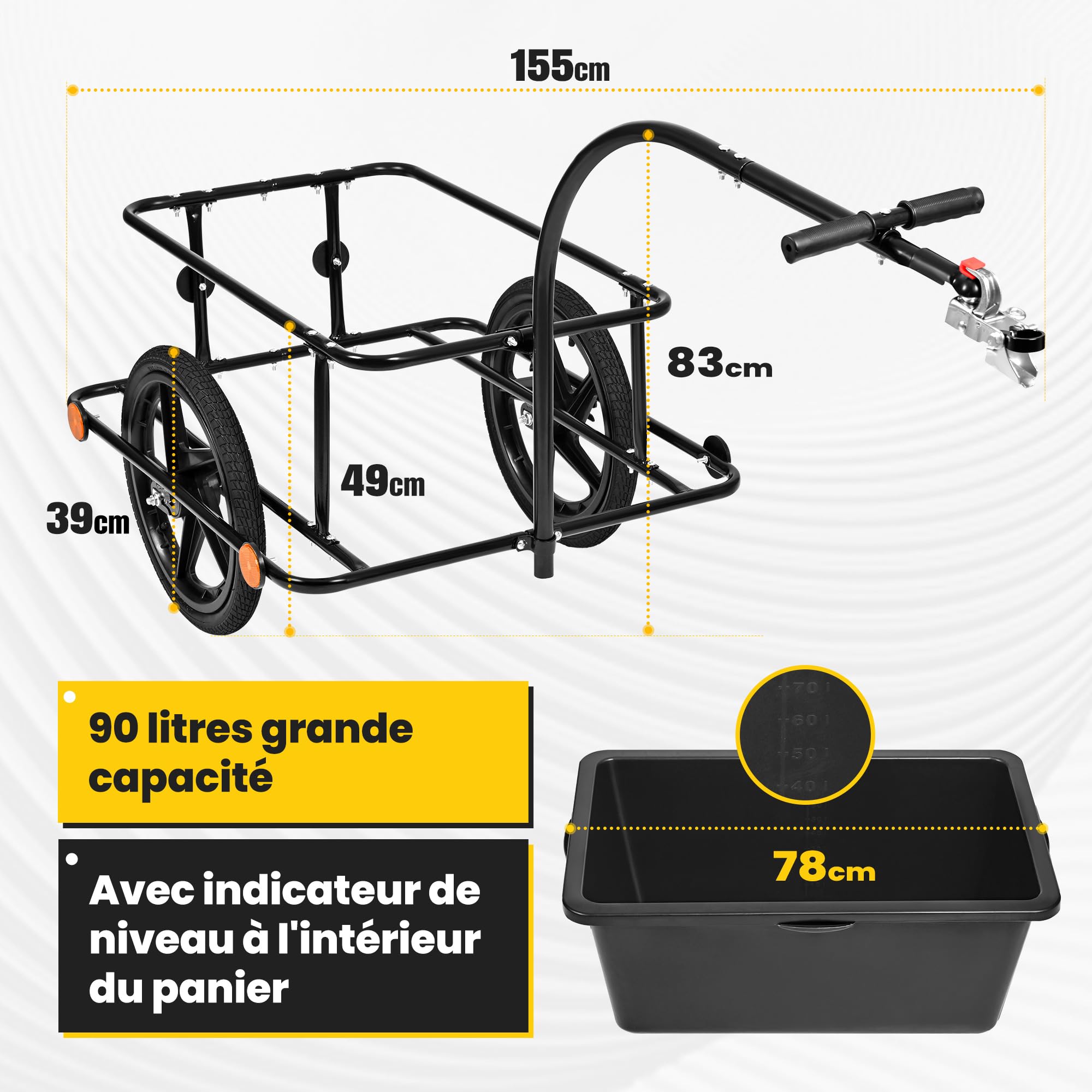 SAMAX Remorque de Vélo Chariot de Transport Haute Traction avec Poignée et Bâche