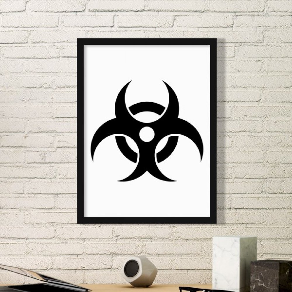 Cadre photo noir symbole danger chimique pour décoration bureau et étagère style industriel