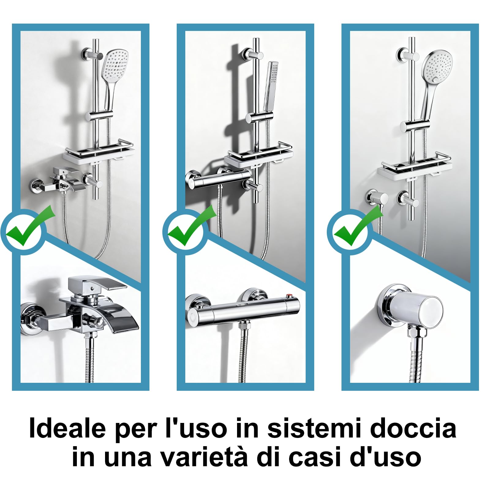 OFFO Saliscendi Doccia,Asta Doccia 70 cm,Saliscendi Doccia con Soffione,Asta Doccia con Soffione e Rotondo Doccetta con 3 Tipi di Getto e Flessibile da 1,6 m, Cromo
