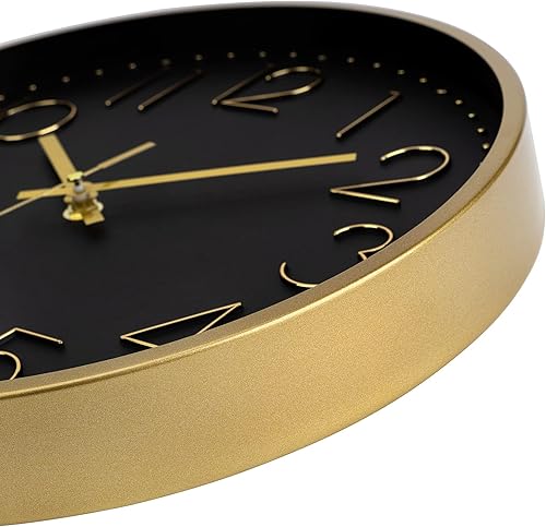 Miniatura 15 de Foxtop Reloj de pared dorado de 12 pulgadas, silencioso sin tictac, funciona con pilas, reloj de pared redondo de cuarzo moderno para oficina, sala