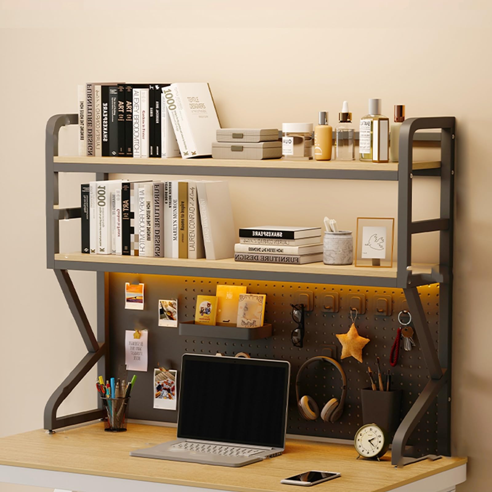 Generico Kit di stoccaggio a Parete con Pannello Forato, scrivania per dormitorio, libreria da scrivania, scaffale di stoccaggio in Legno per scrivania, libreria con Pannello Forato per Studenti, lib