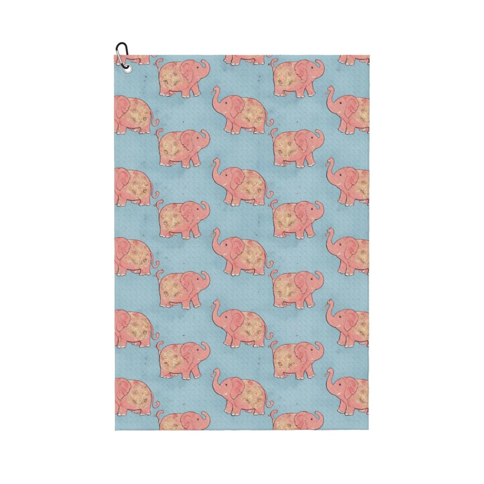 Oudrspo Cute Pink Cartoon Elephant Multi-Functional Golf Towel | Absorbent Quick Drying 16x24in