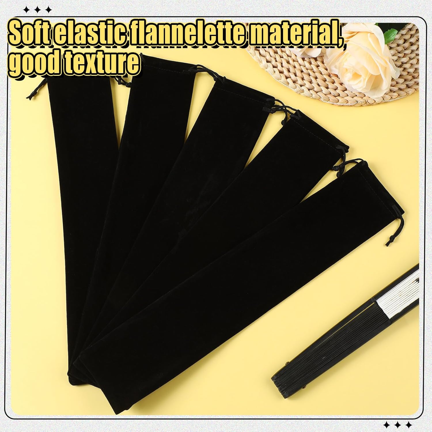 Windyun 80 Pcs Large Fan Bags Folding Pouch Sleeves Velvet Drawstrings Bags Holder Gift Wrap Protector for Line Dancing Clack Rave Festival Wedding Travel Party, Fan Not Included (14.57 x 2.76 Inch)