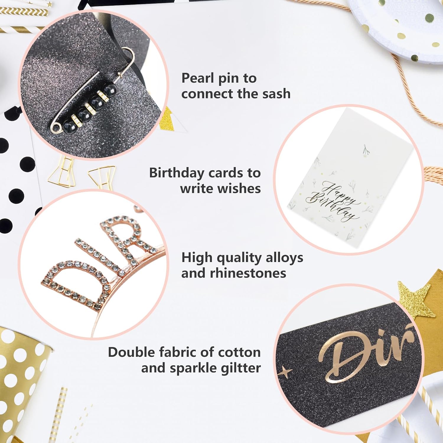 Frutain 30th Birthday Decorations for Her, Dirty Thirty Sash & Headband & Pearl Pin & Birthday Card