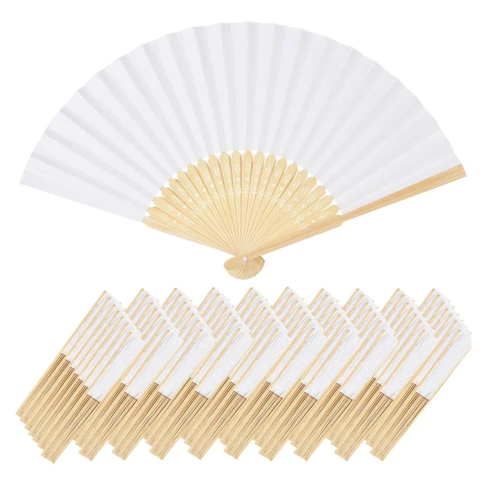 Éventail en Papier Pliable Blanc, 50 Pièces, Portable, Décoration De Mariage for Invités, Fête d'anniversaire pour Décorations
