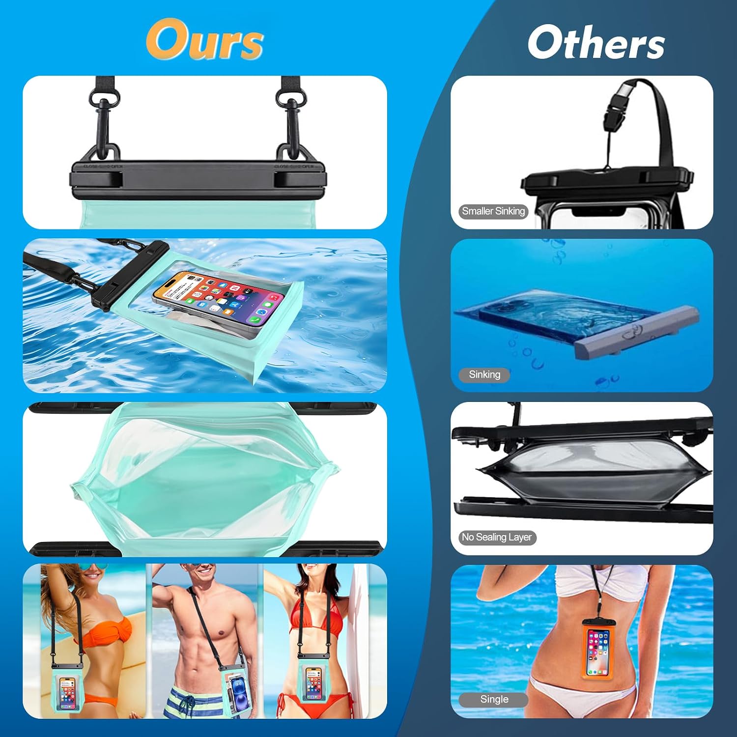  Large Waterproof Phone Pouch with Sealing Strip, Floating Dry Bag | Expandable Space, Double Seals, IPX8 Waterproof Bag, Touch Screen, Fit All Phones, Kayak Pool Beach Cruise Essentials, Green thumbnail