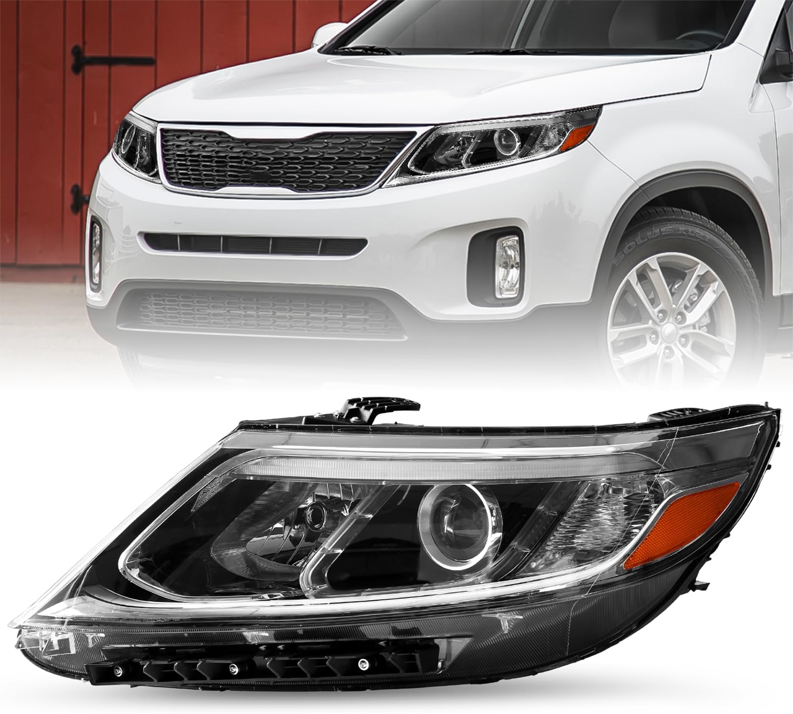 JSBOYAT Headlight Assembly Fit for 2014 2015 Kia Sorento LX LED DRL Projector Headlamp Replacement Left Driver Side