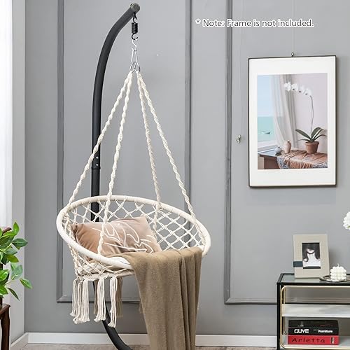 Miniatura 2 de Tangkula Silla hamaca con cojín, estilo bohemio de macramé con kit de accesorios para colgar y correa, columpio de cuerda colgante para interiores y