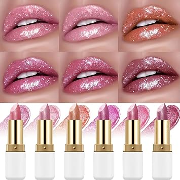 Metallic Hot Pink Glitter Lipstick,High Impact Shimmer Lipcolor, TransferProof Diamond Lipstick, Moisturizing Non-Sticky High Pigmented Lip Makeup for Women, Shimmer Lip Makeup Gift(08PalePink)