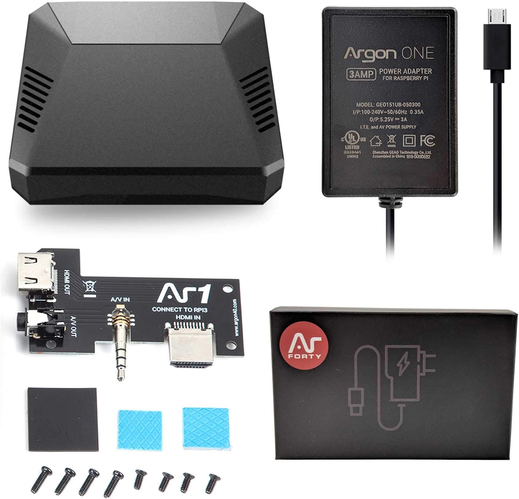 Argon One Raspberry Pi 3 B+/B Case with Cooling Fan | Includes 5.25V/3A Power Supply | Aluminum Heatsink | Power Button | Supports Retro Gaming, Movies, and Music