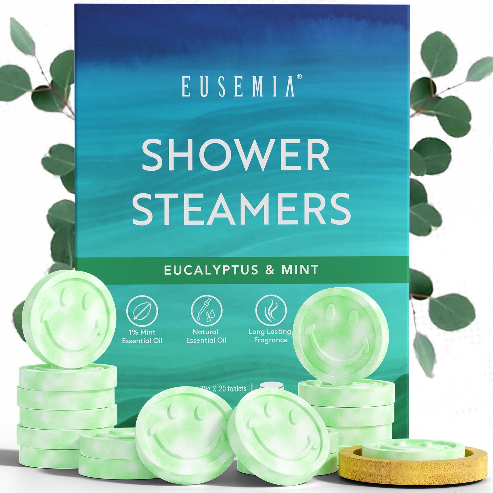 Eucalyptus for Shower Stuff Steamers wtih Tray,Shower Tablets for Women and Men, Steamers Bombs Aromatherapy for Relaxation and Stress Relief, Perfect for Self Care Items and Bath Gifts (20 Pcs)