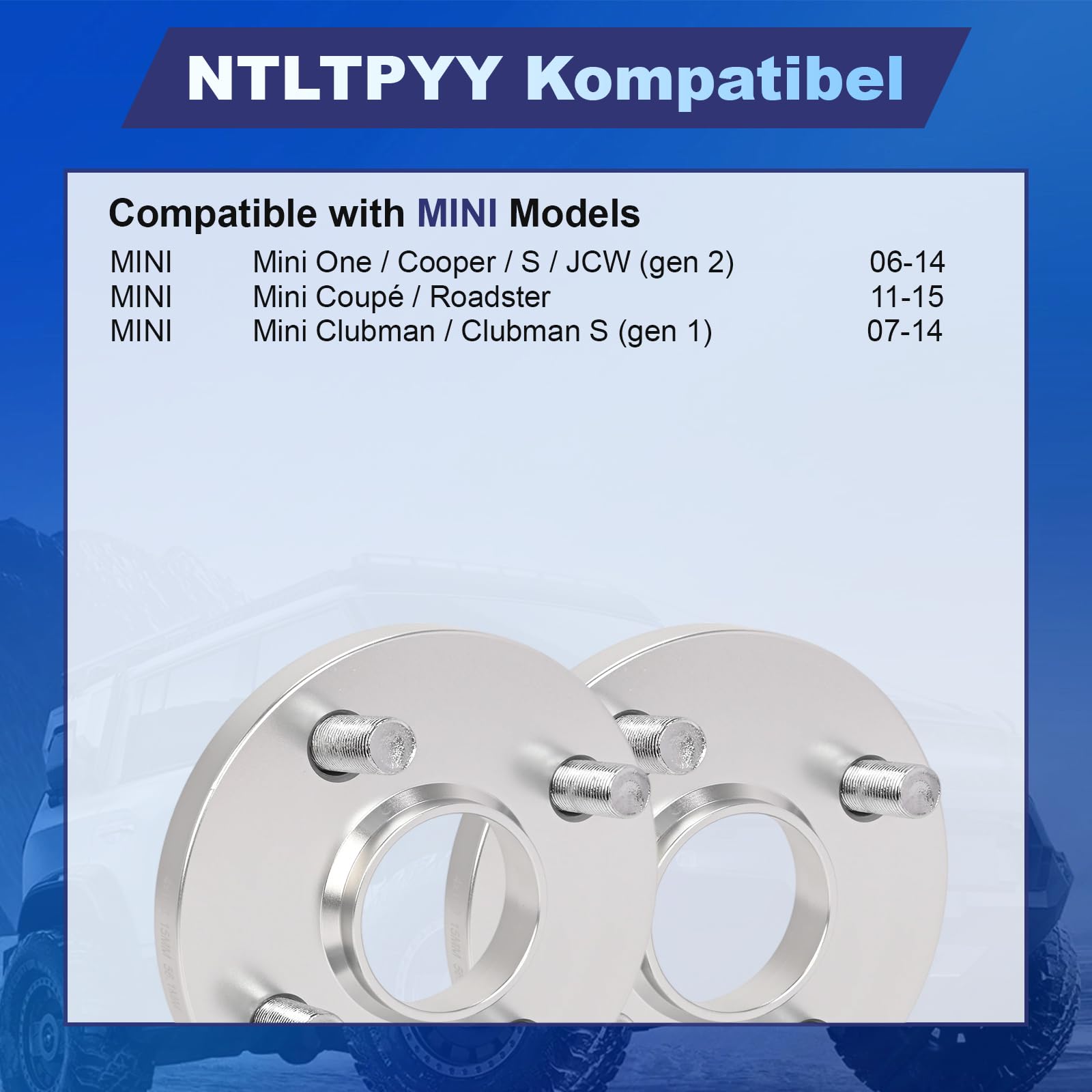 4x élargisseur d'entre-axe 100mm, 2 pièces de plaques d'entre-axe 15mm pour Mini One/Cooper/S/JCW/Coupé/Roadster/Clubman 16-15, boulons debout M14x1,25 et perçage du moyeu de 56,1 mm
