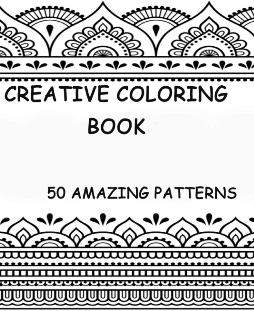 Creative coloring book: 50 amazing patterns with building, tree, blanket, flowers, environment, book etc.