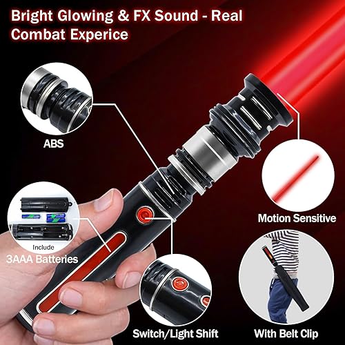 Miniatura 2 de ANNDOFY Sable iluminado para niños, espadas de luz roja con sonido FX, juego de espadas de luz expandible para Galaxy War Fighter Warriors, fiestas