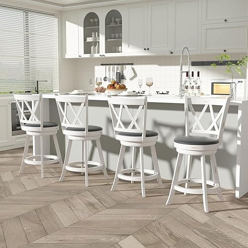 Miniatura 3 de Betterhood Taburetes de bar giratorios de 24 pulgadas de altura de mostrador, taburetes giratorios de respaldo alto con asiento tapizado y