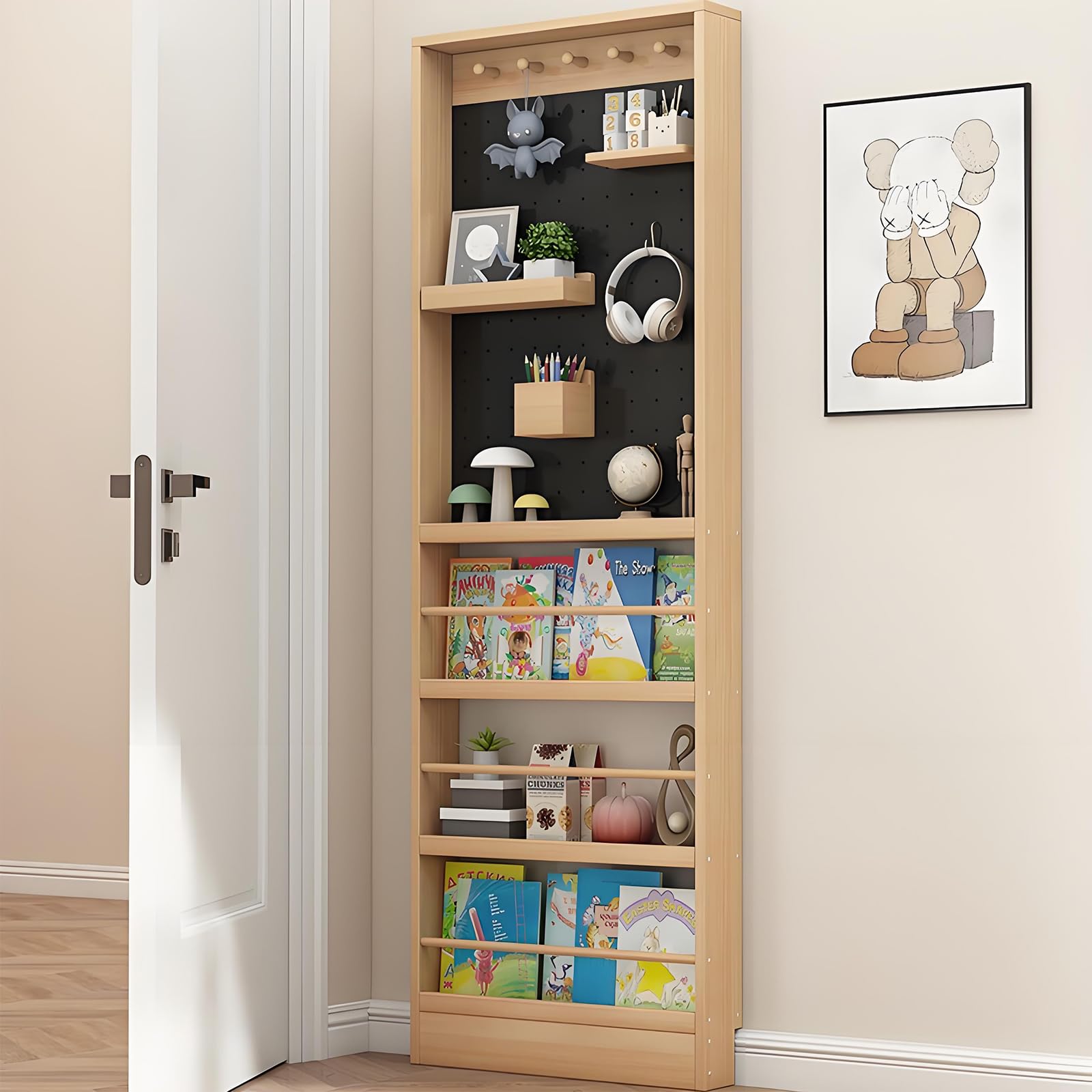 AKFJOSGE Behind Door Bookshelf,Toddler Bookshelf,Storage Cabinets,Organizer for Toys and Books,Storage Rack with Perforated Board,for Living Room,