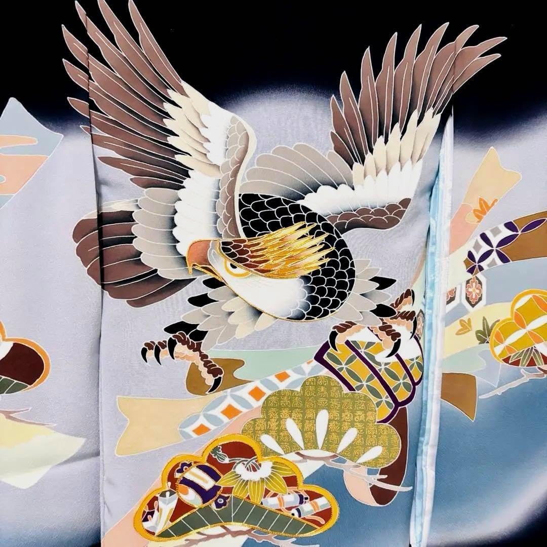 手書き京友禅 金駒刺繍 ぼかし友禅 お宮参り 産着 正絹 日本製 黒