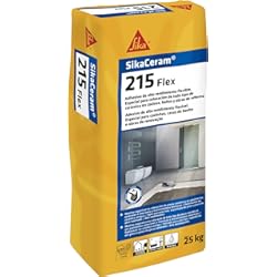 Porcelanico Paredes Interiores SikaCeram 215 Flex, Blanco, Adhesivo cementoso para el pegado de baldosas, ideal para su colocación en cocinas, baños y obras de reforma, en suelos interiores y exteriores y paredes interiores, 25kg