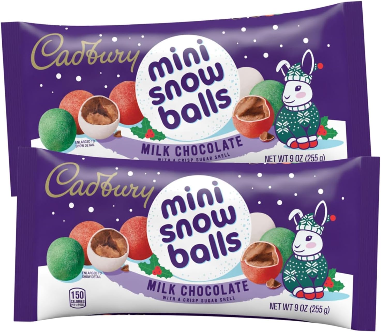 C.adbury Chocolate Candy Snowballs, 9 Ounces (Pack of 2) Sugar Shell Coated Milk Chocolate Candies, Holiday Candy Bowl & Gift Basket Filler