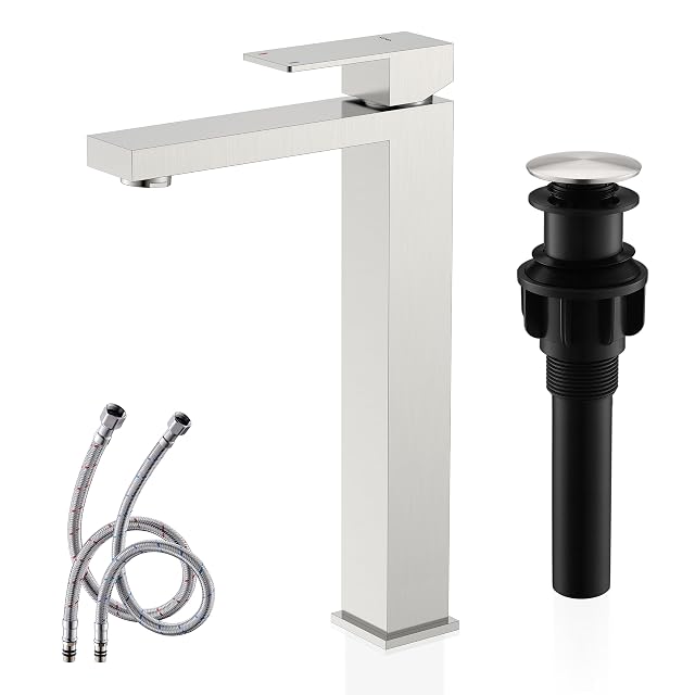 KENES Brushed Nickel Vessel Sink Facuet Single Handle Tall Bathroom Sink Faucet Vanity Bathroom Faucet Basin Mixer Tap