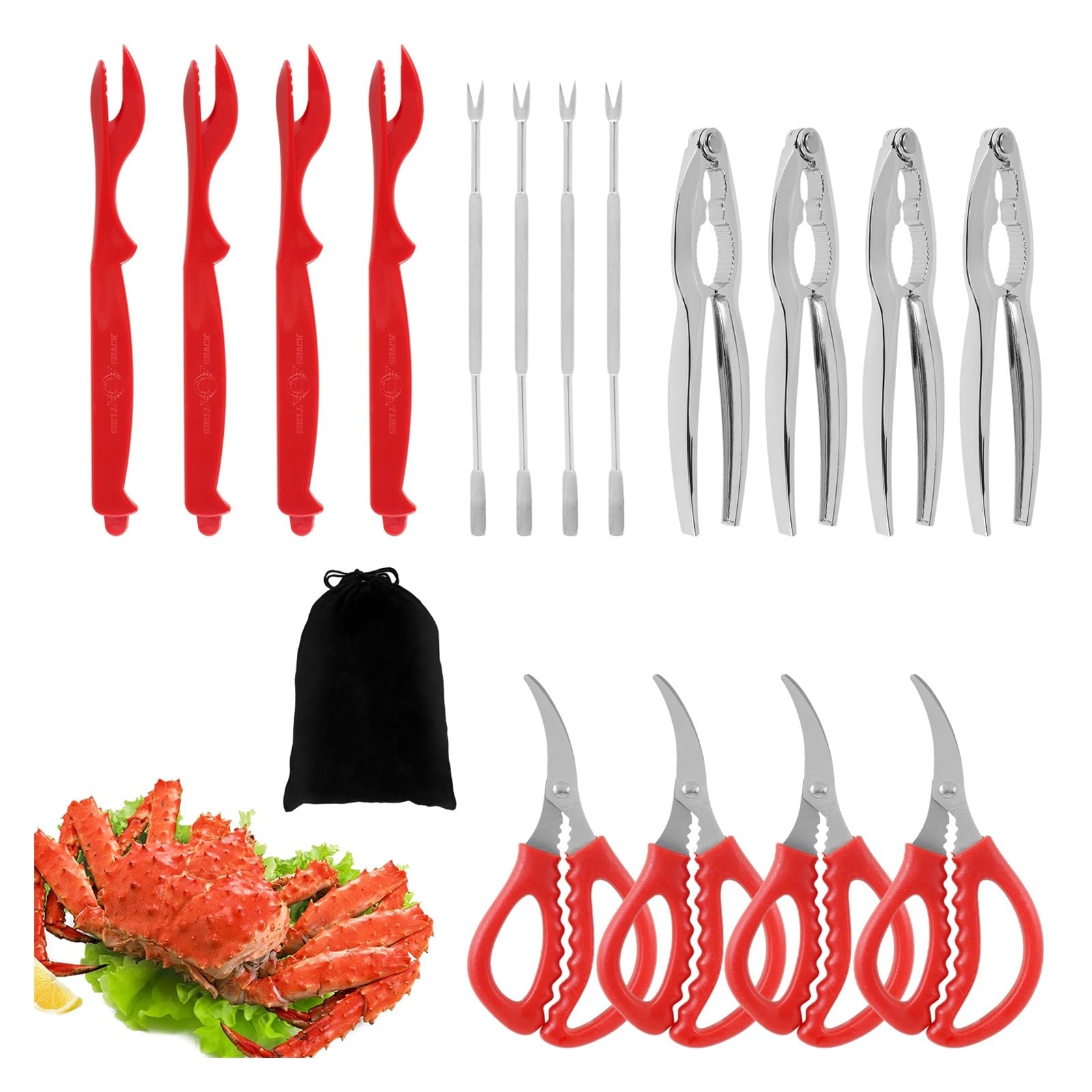 Juego de Herramientas Profesionales para mariscos, 16 Uds., ergonómico, Galleta de nueces, Cangrejo, Galleta, Tenedor, Tijera, desgranador de Langosta, Accesorio de Cocina